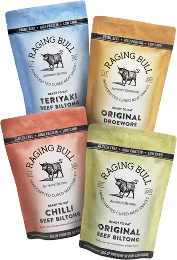 Raging Bull 1kg Biltong Box, four 250g bags of assorted flavours