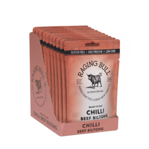 Buy biltong. Buy chilli biltong. Chilli Biltong 10x35g snack packs. High in protein, low in carbs. Gluten free.