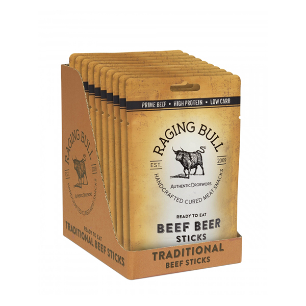 Buy droewors. Droewors snack packs. 10x50g. Biltong sticks. Raging Bull Snacks