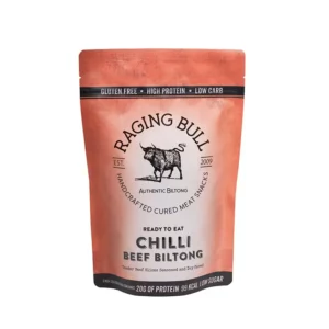 Raging bull snacks, chilli biltong