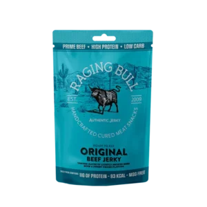 Original beef jerky from Raging Bull Snacks. High in protein. Made in the UK.
