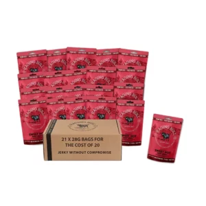 Sweet Hot Chilli Jerky. 21 bags for the price of 20. Raging Bull snacks.