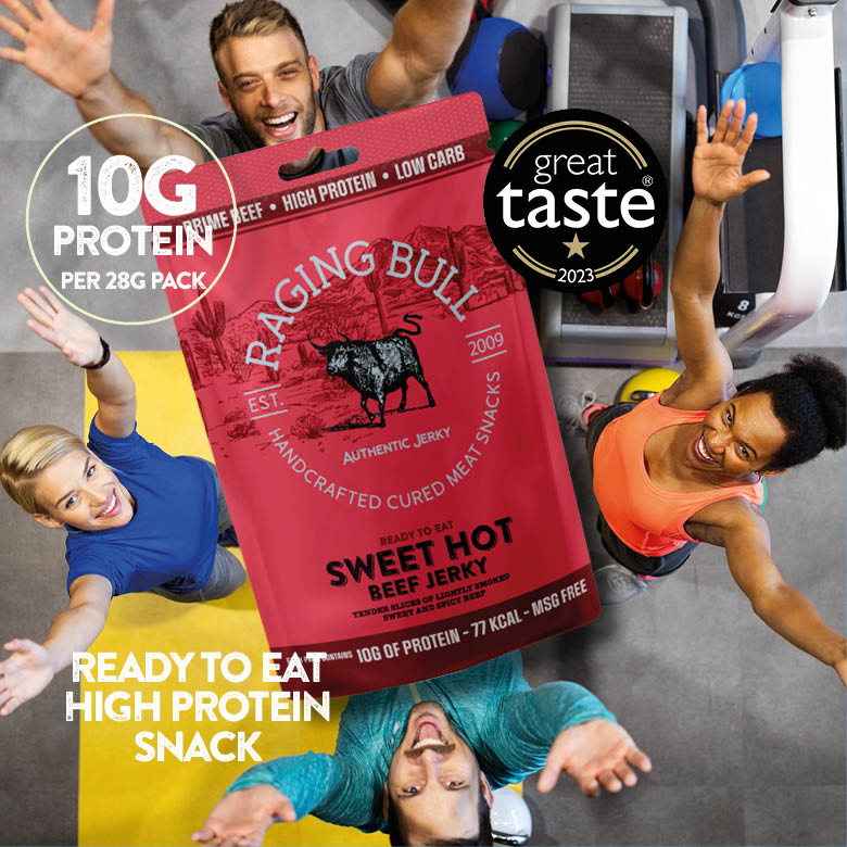 Raging Bull Snacks. Protein. Biltong and Jerky. Gym nutrition.