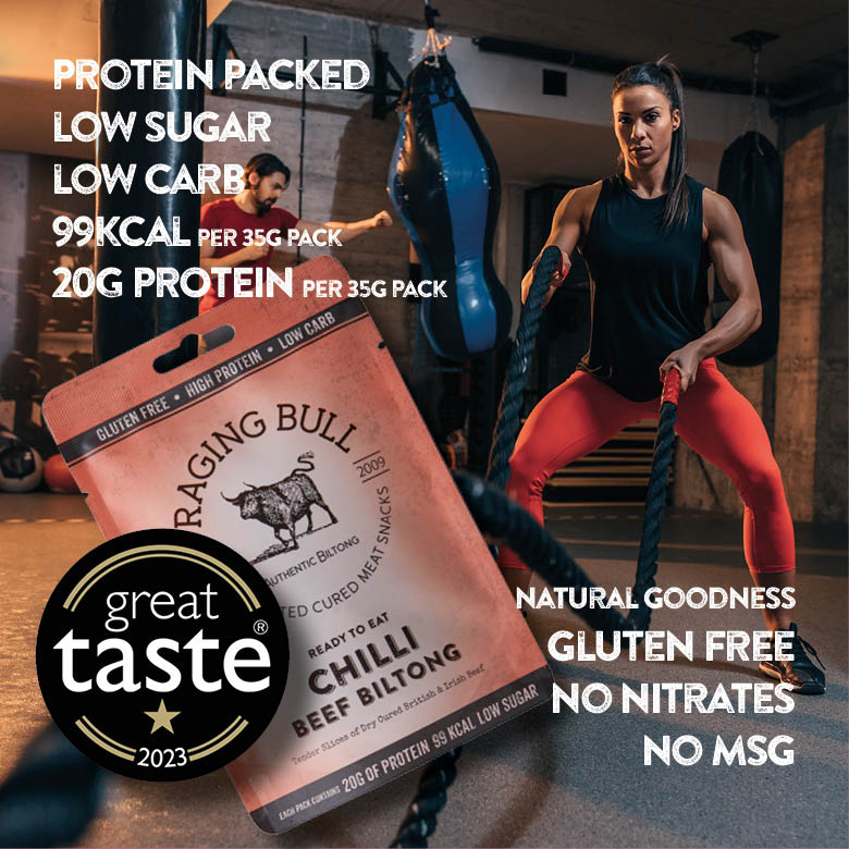 Raging Bull Snacks. Biltong and jerky. Pre workout nutrition. Snacks that are high in protein